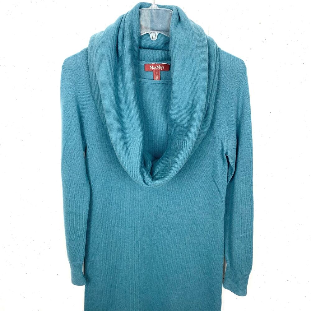 MaxMara Studio Womens Cashmere Wool Dress With Infinity Scarf Teal Blue Small